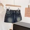 Shorts de mezclilla retro estilo americano para mujer, nuevo modelo de verano, talla grande, adelgazantes, elásticos, de tiro bajo, línea A, ajustados a la cadera, hot pants