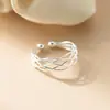 Anillo Trenzado de Líneas Cruzadas Multicapa de Plata de Ley S925 Nalan, Exquisito y Sencillo Diseño de Nicho Anillo R03670