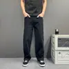 Jeans Masculino Streetwear Retro Americano Tendência Cor Sólida Perna Reta Loose Versátil Perna Larga Casual Comute Calça Longa