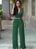 Roupas Sexy Femininas Estilo Europeu e Americano com Bolsos, Calça Wide Leg de Cintura Alta com Decote V da Amazon, Macacão Irregular com Cinto