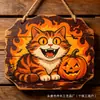 Placa de Madeira de Gato Engraçado para Halloween Transfronteiriça Estilo Americano Abóbora Gato Preto Decoração Atmosfera Festiva Artesanato