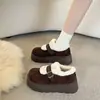 Sapatos de Algodão com Pelo de Solado Grosso da Moda Feminino 2026 Chegada Nova Outono/Inverno Plus Veludo Quente Laço Fecho Mágico Aumento de Altura Sapatos Birkenstock