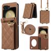 Adecuado para carcasa de teléfono móvil Samsung ZFlip5 Cuadros tarjetero funda de cuero zflip4 plegable cordón funda protectora zflip3