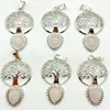 Comercio Exterior Más Vendido Piedra Natural Cristal Ágata Forma de Gota Aleación Árbol del Dinero Árbol de la Vida Colgante Collar Accesorios de Joyería