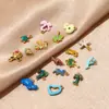 Colgantes Pequeños Creativos de Acero Inoxidable con Temática Oceánica en Forma de Caracola, Delfín y Palmera para Accesorios de Pulseras y Collares DIY