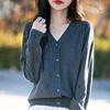 Cárdigan de Punto de Lana Peinada con Cuello en V de Nueva Colección Primavera 2025 con Cuentas, Holgado, Versátil, con Sentido del Diseño, Abrigo