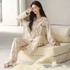 Pijama de Mujer Primavera y Otoño Algodón Puro Cardigan con Solapa Talla Grande Dulce Lindo Rayado Conjunto de Ropa para el Hogar Se Puede Usar Afuera