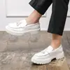Zapatos de Cuero con Plataforma y Borlas Brillantes Estilo Británico, Talla Grande Transfronteriza, Suela Gruesa Ligera, Zapatos Formales de Negocio Casual para Hombres
