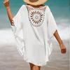 Amazon Aliexpress Ropa de Playa Cruzada de Vacaciones Gancho Manual Color Sólido Tela de Empalme Borla Pequeña Protección Solar Corta Sexy Cover-Up