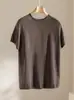 Camiseta de Punto de Tencel y Lino de Manga Corta Estilo Old Money para Mujer, Top Holgado de Verano de Alta Gama con Cuello Redondo, Modelo Nuevo Cómodo y Transpirable