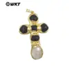 Wt-Jp449 Novo Pingente Longo com Pedras Coloridas em Formato de Cruz, Inlay de Concha Branca e Pedras com Glitter Ametista