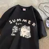 Camiseta con Estampado de Dibujos Animados Lindo Estilo Japonés para Mujer 2025 Nuevo Llegado de Verano talla extra Cuello Redondo Manga Corta Versátil Holgado