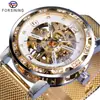 Nuevo Reloj forsining para Hombre Moda Casual Clásico Popular Correa de Malla Hueca Strass Reloj Mecánico Manual