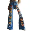 Sitio Independiente Transfronterizo Europeo y Americano Nuevo Pantalón de Mezclilla Acampanado Ajustado a la Moda para Mujer con Impresión Digital 3D de Amazon