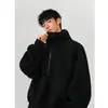 Sudadera con Media Cremallera Dividida Estructura Pesada Americana para Hombre Ajuste Limpio Atractivo Sudadera con Capucha de Otoño