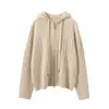 Suéter de Cachemira para Mujer Cardigan de Punto con Capucha Otoño e Invierno Nuevo Cable Grueso Estilo Perezoso Casual Chaqueta de Manga Larga Moderna