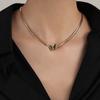 Collar Europeo y Americano Exquisito Cadena de Hueso de Serpiente Mariposa Verde Acero de Titanio Diseño Nicho para Mujer Sentido Avanzado Oro de 18k Cadena de Clavícula Moderna