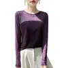 Nuevo top de moda de primavera para mujer con cuello redondo, holgado y elegante, camiseta básica de manga larga con inserciones de malla 2026, elegante