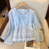 Artículo Popular de Alta Calidad de las Trece Líneas de Guangzhou ~ Camisa Bordada Calada para Mujer, Moda de Otoño Holgada Top Estilo Babydoll que Reduce la Edad