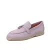 Mocasines Yifei Style con Borlas y Hebilla, Gamuza de Piel de Oveja, Primavera 2026, Tacón Bajo Grueso, Punta Redonda, Piel Genuina, Zapatos de Mujer de Corte Profundo