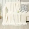 Manta tejida para sofá con borlas, funda de manta para sofá estilo europeo, manta para hotel y casa de huéspedes, manta para siesta en la oficina y aire acondicionado, manta para el pie de la cama