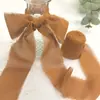 Fitas de Chiffon em Rolo Borda Crua Rasgada à Mão Fita Flor de Casamento Rosa Seco Amarrado com Fita de Buquê Fita