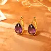 Brincos Populares Coloridos em Forma de Gota de Cristal Zircônia com Acabamento de Luxo, Modernos e Simples, Brincos Elegantes com Tarrachas de Cobre Banhado a Ouro Real