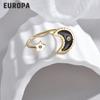 Nuevo anillo de luna con caída de aceite de acero de titanio transfronterizo para mujer, nicho de alta calidad, anillo de apertura retro de lujo ligero europeo y americano ajustable