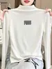 Camiseta de Manga Larga con Cuello Medio Alto para Mujer, Capa Base Suave y Cálida de Algodón de Bambú, Ajuste Ligeramente Holgado, Estilo para el Trabajo, Otoño