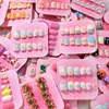 Novas unhas postiças infantis de verão, fofas e com tema dopamina, peças de unha prontas disponíveis para atacado