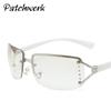 Nuevos lentes de sol europeos y americanos sin montura de diamantes, moda retro, cuadrados de metal, tendencia, calle, forma cóncava