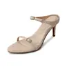 Versión de Piel de Oveja de Sandalias de Tacón de Aguja Puntiagudas de Nicho con Pedrería Que Son Cómodas para los Pies, con una Sola Tira y Tacones Altos, para que las Mujeres las Usen Afuera en Verano