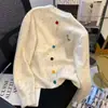Cárdigan de cuello redondo con bordado de poni, suéter tejido, abrigo de primavera y otoño, corte holgado, nuevo estilo de otoño e invierno, top casual multicolor