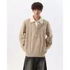 Suéter de Punto Trenzado Cuello en V Falso Dos Piezas Estilo Old Money Retro para Hombre Otoño Invierno Jersey con Solapa Atmósfera