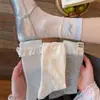 Calcetines Nuevos de Estilo Miu para Niñas Primavera y Verano, de Caña Media con Lazo de Encaje y Parche de Corazón, Delgados, Transpirables, Holgados