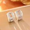 Exquisitos Aretes Huecos de Moda Estilo Francés con Circonitas Súper Brillantes Aros con Goteo de Aceite, Aretes Vintage de Gama Alta Estilo Hong Kong para Mujer