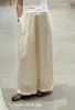 Verão 2026 Novo Estilo Vintage Cor Sólida Ráfia Calça Reta Solta Versátil Ráfia Bordada Calça de Pernas Largas Atacado