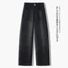 Pantalones de Mezclilla Curvos con Adorno de Pedrería Mantianxing Heavy Industry para Mujer Primavera 2026 Nuevos Pantalones de Pierna Ancha Rectos Holgados de Cintura Alta