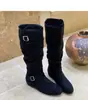Botas de Moda Estilo Coreano con Hebilla, Apiladas, de Media Pantorrilla para Mujer, Botas Vaqueras Occidentales Plisadas hasta la Rodilla para Primavera y Otoño