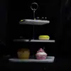 Suporte para Prato de Frutas Haosheng Mármore Mesa de Sala de Estar Decoração Suporte para Bolo de Camada Dupla Sobremesa Chá da Tarde Doce Padrão Frutas Secas