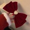 Lazo de amor de ojo de gato ~ terciopelo rojo vino, estilo francés vintage, clip para la cabeza en la parte posterior de gran sentido, accesorio para el cabello con perlas para mujeres