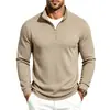 Camiseta de Manga Larga Jacquard Cuadros Tejida para Hombre, Otoño 2026, Media Cremallera, Cuello Alto, Uso Diario para el Trabajo, Talla Europea