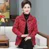 Chaqueta Acolchada de Algodón para Mujer, Estilo Nuevo, Moderna y Versátil, Tops Estampados Estilo Étnico de Terciopelo de Manga Larga para Madres de Mediana Edad y Mayores