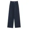 Pantalones de mujer de alta gama para otoño e invierno 2025, nuevos de pierna recta, adelgazantes, forrados de polar, de pierna ancha, gruesos, mezcla de lana, pantalones de traje