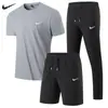 Traje Deportivo de Seda Helada de Secado Rápido para Hombre, Conjunto Casual de Tres Piezas para Verano, Pantalones Cortos Elásticos de Manga Corta para Correr y Entrenamiento para Hombre
