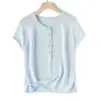 Suéter de Tricô com Borda Rolada e Botão, Fio de Papel Japonês, Algodão Tencel para Mulheres, Top Slimming de Tencel Lyocell para o Verão