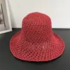 Sombrero de Pescador de Papel de Paja Hueco Tejido a Mano Estilo Coreano de Ala Ancha para Mujer, Transpirable de Verano Casual Protección Solar Plegable