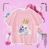 Nueva camiseta de verano de manga corta de dibujos animados y anime para niñas 2025 nuevo elegante top de algodón de cuello redondo para bebés niñas moderno 7
