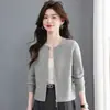 Cárdigan de Punto Suave con Cremallera y Cuello Redondo Estilo Coreano para Mujer 2026 Primavera/Otoño Petite Abrigo Corto Top de Manga Larga