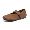 Sapatos à Pronta Entrega Transfronteiriços Mary Jane Retrô Couro Genuíno Casual Slip-On Estilo Festa Boca Rasa Bico Redondo Sapatilhas Femininas